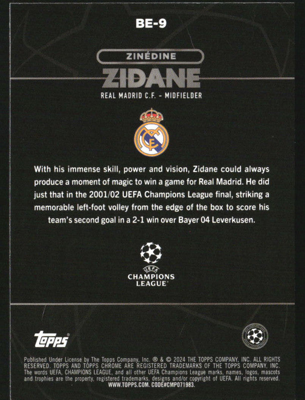 2023-24 Topps Chrome UEFA Club Competitions Shadow Etch Zinedine Zidane